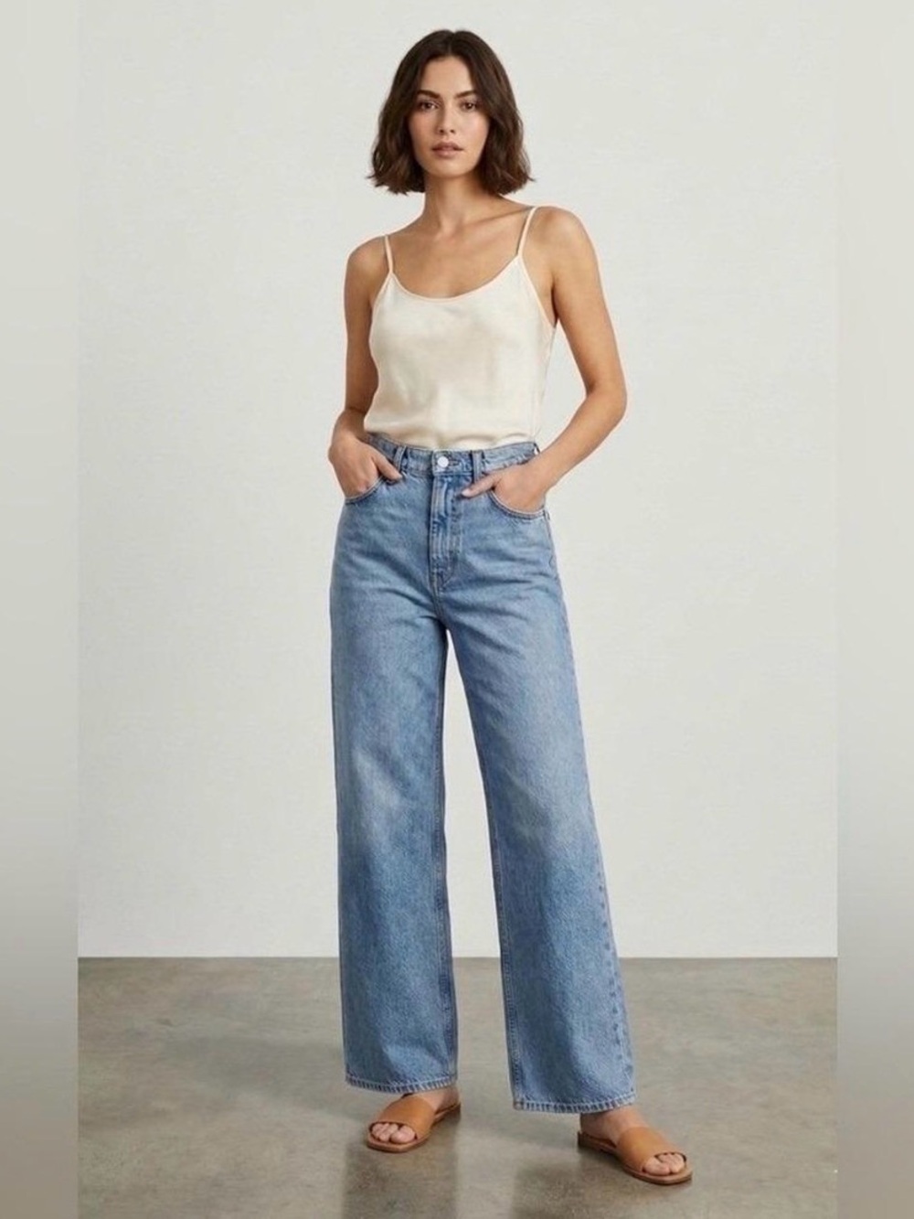 Reformation Light Blue Wide Leg High-Rise Cropped Jeans